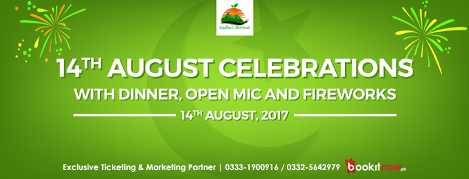 14th August celebrations with dinner, open mic and fireworks