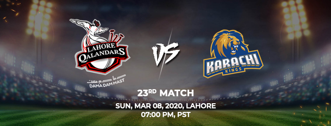 Lahore Qalandars vs Karachi Kings 23th Match (PSL 2020)