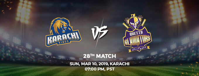 Karachi King VS Quetta Gladiators United 28th Match (PSL 2019)