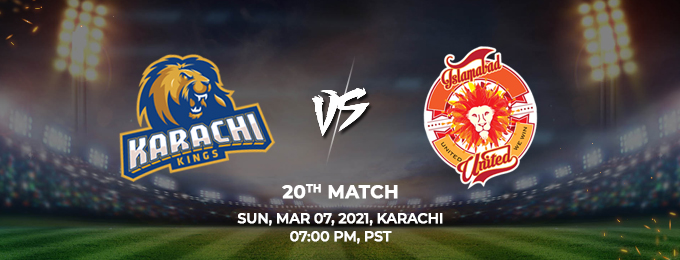 Karachi Kings VS Islamabad United 20th Match (PSL 2021)