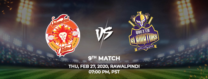 Islamabad United vs Quetta Gladiators 9th Match (PSL 2020)