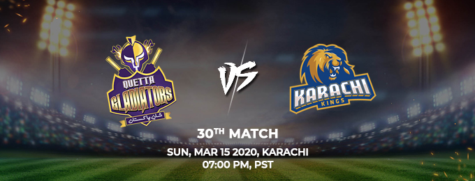 Quetta Gladiators vs Karachi Kings 29th Match (PSL 2020)