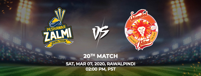 Peshawar Zalmi vs Islamabad United 20th Match (PSL 2020)