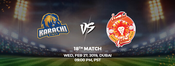 Karachi Kings VS Islamabad United 18th Match (PSL 2019)